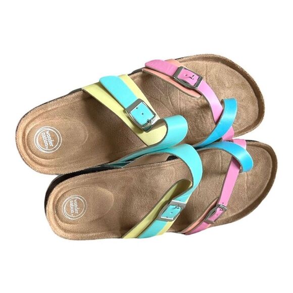 Youth Girls Wonder Nation Colorblock Toe Post Back-Strap Footbed Sandals - Sz 6 - Picture 2 of 2